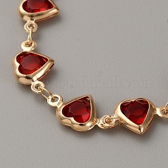 女性用合金ラインストーンリンクチェーンブレスレット  ハート  ライトゴールド  6-1/8インチ（15.5cm）&nbsp;BJEW-WH0023-65