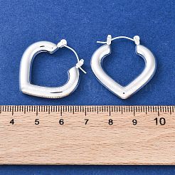 女性用ハート 304 ステンレススチール フープ イヤリング  銀  28.5x28x4mm&nbsp;EJEW-A125-36S