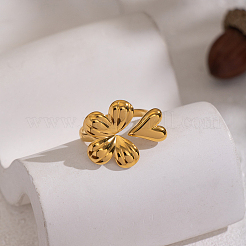 女性用304ステンレススチールカフオープンリング  ハートの花  18KGP本金メッキ  18.9mm  内径：18.2mm&nbsp;JX0804