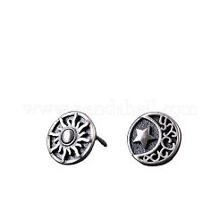 合金と201ステンレススチール製のスタッドピアス  サン＆スター＆ムーン  アンティークシルバー  12mm&nbsp;WGE2607-01