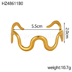 女性用304ステンレススチールカフバングル  波形  イオンプレーティング（ip）  長持ちメッキ  18KGP本金メッキ  内径：2.17インチ（5.5cm）&nbsp;STAS-OY018-04G