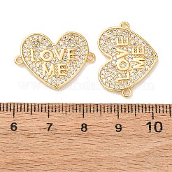 真鍮マイクロパヴェクリアキュービックジルコニアハートと「Love Me」の文字リンクコネクターチャーム  ラックめっき  長持ちメッキ  鉛フリー＆カドミウムフリー  18KGP本金メッキ  17.5x23.5x2mm  穴：1.5mm&nbsp;KK-K408-60G