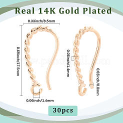 真鍮製ピアスフック15組  水平ループ付き  ツイストロープ形状  14KGP本金メッキ  17.5x8.5x1.4mm  穴：1.4mm  ピン：0.8mm&nbsp;KK-SC0006-55