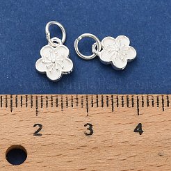 スターリングシルバーの花チャーム925個  丸カンとスタンプ925個付き  銀  9x8x3mm  穴：3.5mm&nbsp;STER-P071-02S