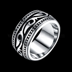 メンズステンレススチールフィンガー指輪  ワイドバンドリング  アンティークシルバー  usサイズ11（20.6mm）&nbsp;RJEW-BB29955-11
