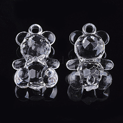 透明なアクリルパーツ  多面カット  クマ  透明  33.5~34.5x23x16mm  穴：3mm&nbsp;X-TACR-T005-11A
