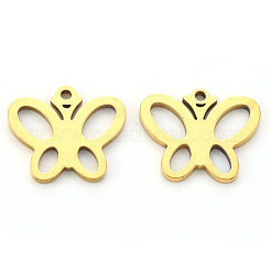 PVD真空メッキ304ステンレススチールチャーム  レーザー切断  蝶  18KGP本金メッキ  12x15x1mm  穴：1mm&nbsp;STAS-N092-26G