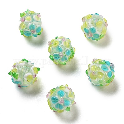 手作りランプワークビーズ連売り  バンピー  花の丸  シャンパンイエロー  11.5~13x11~12mm  穴：1.6~1.8mm  約45個/連  17.68~19.65''（44.9~49.9センチメートル）&nbsp;LAMP-N021-015A-13-1