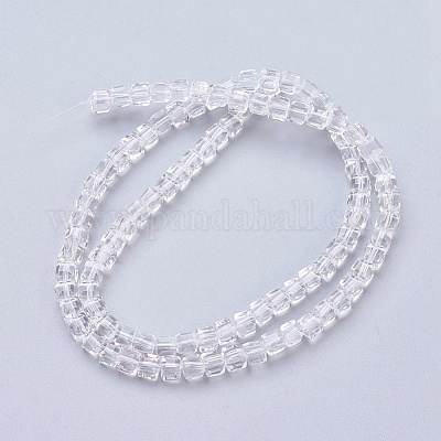 ガラスビーズ連売り  多面カット  キューブ  透明  4~5x4~5x4~5mm  穴：1mm  98~100個/連  40~43cm&nbsp;GLAA-R041-4x4mm-24-1