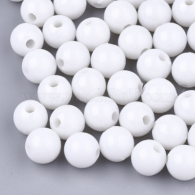 プラスチックビーズ  ラウンド  ホワイト  9.5mm  穴：2.5mm  約1100個/500g&nbsp;KY-Q051-01A-09-1