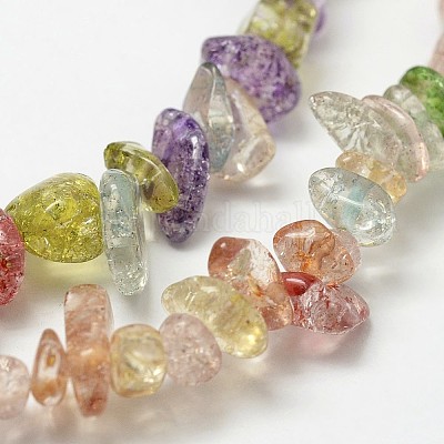 クラックガラスビーズ連売り  チップ  染め  カラフル  3~5x7~13x2~4mm  穴：0.4mm  31~32インチ&nbsp;LS-G-F328-18-1