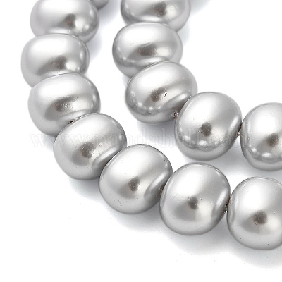 シェルパールビーズ連売り  ポテト  銀  12.5~13x15~15.5x12~12.5mm  穴：0.9mm  約31個/連  15.71インチ（39.9cm）&nbsp;BSHE-F013-01E-1