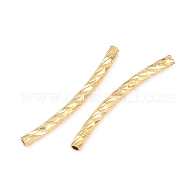真鍮の質感のカーブチューブビーズ  18KGP本金メッキ  19.5x1.5mm  穴：0.9mm&nbsp;KK-H250-01B-G-1