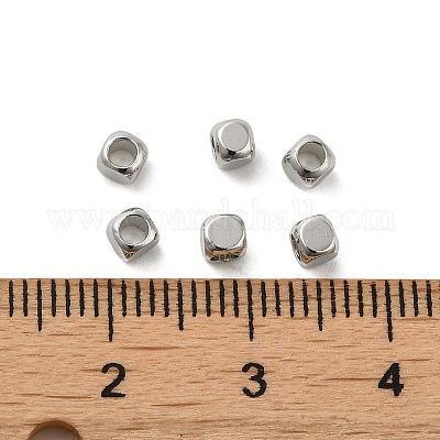 真鍮製スペーサービーズ  キューブ  プラチナメッキ  3x3x3mm  穴：1.8mm&nbsp;KK-P249-01C-P-1