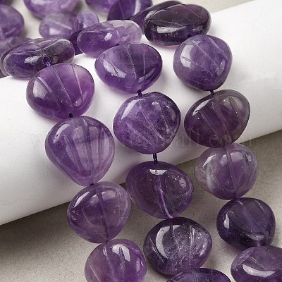 天然アメジストの彫刻ビーズ連売り  シェル形状  14~15x16~17x6~7mm  穴：1mm  約28~29個/連  15.35~15.55''（39~39.5センチメートル）&nbsp;G-H339-A07-01B-1