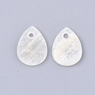 カピスシェルチャーム  ティアドロップ  ベージュ  13x9x1mm  穴：1.5mm&nbsp;SHEL-T012-25-1