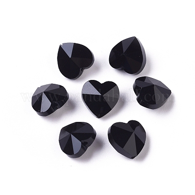 透明ガラスビーズ  多面カット  ハート  ブラック  10x10x7mm  穴：1~1.2mm&nbsp;X-GLAA-K002-07A-10-1
