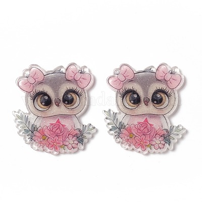 アクリルカボション  グリッターパウダー付き  フクロウ  ミックスカラー  30~38x23.5~31.5x2mm&nbsp;FIND-E021-02-1