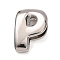 Brass Beads, Long-Lasting Plated, Rack Plating, Lead Free & Cadmium Free, Platinum, Letter P, 21x15x7mm, Hole: 18x4mm