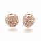 Alloy Bead, with Rhinestone, Round, Crystal, Rose Gold, 9.5x9.5mm, Hole: 1.5mm