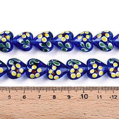 手作りランプワークビーズ連売り  花とハート  ブルー  14~15.5x15~15.5x9~10mm  穴：1.2mm  約35個/連  19.29インチ（49cm）&nbsp;LAMP-N028-02F