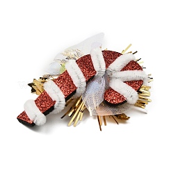クリスマステーマのグリッターフェルト生地のワニのヘアクリップ  鉄クリップ付き  87x75x15.5mm&nbsp;PHAR-U002-01C