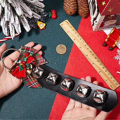 PUレザーペンダント装飾  鉄のベルと不織布の蝶結びのクリスマスパーティー吊り飾り  プラチナ  292mm&nbsp;HJEW-WH20003-06A