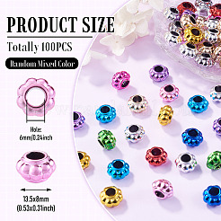 UVメッキ不透明アクリルヨーロピアンビーズ100個  大穴ビーズ  虹色の  ミックスカラー  花  13.5x8mm  穴：6mm&nbsp;PACR-TA0001-32C