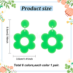 6ペア6色フラワーアクリルダングルスタッドピアス、スチール鉄ピン付き女性用  ミックスカラー  55x37mm  1ペア/カラー&nbsp;EJEW-AN0004-03