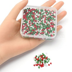 55.5g3色ベーキングペイントガラスシードビーズ  不透明色の光沢  ラウンド  クリスマスのために  ミックスカラー  3~3.5x2mm  穴：1~1.2mm  18.5 G /カラー&nbsp;SEED-YW0002-27