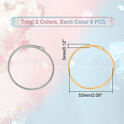 12個 2色 304ステンレススチール ツイストラウンドカフバングルセット  トルク腕輪  ゴールデン·ステンレス鋼色  内径：2-1/8インチ（5.3cm）  6個/カラー&nbsp;BJEW-UN0001-48