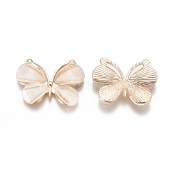 合金ペンダント  樹脂と  多面カット  蝶  ライトゴールド  ナバホホワイト  21~22x28~29x4.5mm  穴：2.5mm.&nbsp;X-PALLOY-I198-C05