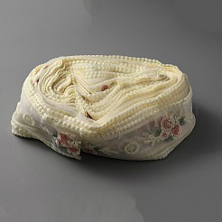 オーガンジーリボン  刺繍フラワーリボン  ローズ模様  淡黄色  3-3/8インチ（85mm）&nbsp;ORIB-WH0001-002