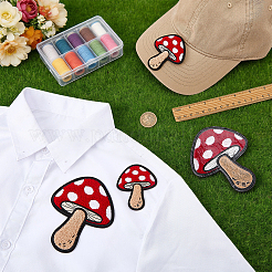 4個 2スタイル ポリエステルタオル 刺繍布 アイロンパッチ  マスクと衣装のアクセサリー  キノコ  ファイヤーブリック  70~115x60~100mm  2個/スタイル&nbsp;MUSH-FG0001-01