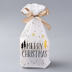 プラスチック製のベーキングバッグ  巾着袋  クリスマスの結婚披露宴の誕生日の婚約の休日の好意のために  長方形  ホワイト  言葉  22.3x15.1cm  約45~50個/袋&nbsp;ABAG-O003-06