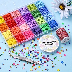 Diyheishiプレッピーブレスレット作りキット  丸いガラスシードとポリマークレイディスクビーズを含む  ピンセット  伸縮性のある糸  ポリエステル糸  ミックスカラー  ビーズ：5724個/セット&nbsp;DIY-YW0005-63