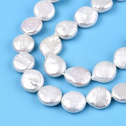 天然ケシパールビーズ連売り  養殖淡水パール  バロック真珠  フラットラウンド  乳白色  10~13x10~11x4~6mm  穴：0.6mm  約32~36個/連  14.96~15.35インチ（38~39cm）&nbsp;PEAR-S018-10A