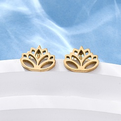 304ステンレススチールスタッドピアス  ゴールドカラー  花  9.5x7.5mm&nbsp;EJEW-I311-03B-G