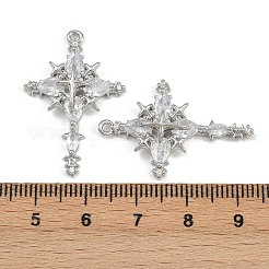 真鍮製マイクロパヴェキュービックジルコニアペンダント  スター  プラチナ  31x21x6mm  穴：1.5mm&nbsp;KK-K407-21P