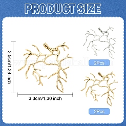 4個2色真鍮ペンダント  枝チャーム  ゴールデン＆シルバー  35x33x2mm  穴：2x3mm  2個/カラー&nbsp;KK-YW0002-83