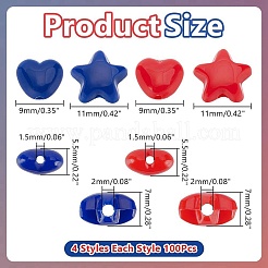 400 個 4 スタイル不透明なアクリル ビーズ  スター＆ハート  ミックスカラー  9~11x9.5~11.5x5.5~7mm  穴：1.5~2mm  100個/スタイル&nbsp;OACR-AR0001-30