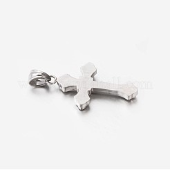 304ステンレススチールラインストーンクロスペンダント  ステンレス鋼色  32x18x4mm  穴：6x5mm&nbsp;STAS-M185-30P