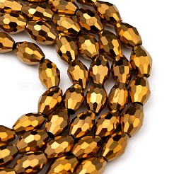 電気メッキガラスビーズ  黄金メッキ  多面カットオーバル  ゴールド  ビーズ：8mm長  厚さ6mm  穴：1.5mm  約72個/連&nbsp;GC881Y-3