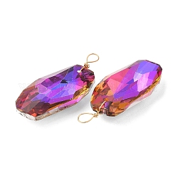 ガラスチャーム  金色の真鍮ループ付き  多面カット  ポリゴンのチャーム  カラフル  37~38x17.5~18x9.5mm  穴：4mm&nbsp;KK-Q777-06G-02