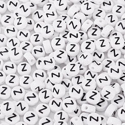 500PCSアクリルビーズ  横穴付き  文字L  フラットラウンド  文字Z  7x4mm  穴：1mm&nbsp;SACR-TA0001-55Z