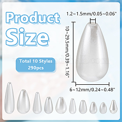 260 個 10 スタイルの ABS プラスチック模造パールチャーム  ティアドロップ  貝殻色  10~29.5x6~12x6~12mm  穴：1.2~1.5mm&nbsp;KY-HY0001-20