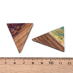 不透明な樹脂とクルミ材のペンダント  三角形のチャーム  グリッターパウダー付き  ミックスカラー  37x31x3mm  穴：2mm&nbsp;RESI-T060-57M