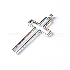 チベット風アロイホロークロスペンダント  鉛フリー及びカドミウムフリー  アンティークシルバー  39x16x1.5mm  穴：1mm&nbsp;EAA353Y