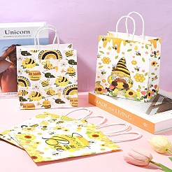 蜂をテーマにした長方形の紙袋12個（6色）  ハンドル付き  ギフトバッグやショッピングバッグ用  きいろ  混合図形  バッグ：8x15x21センチメートル  折りたたみ：210x150x2mm  2個/カラー&nbsp;CARB-FS0001-08
