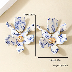 バレンタインデーのアクリルダングルスタッドピアス  花  ゴールドカラー  ブルー  71x54mm&nbsp;WG54A41-01